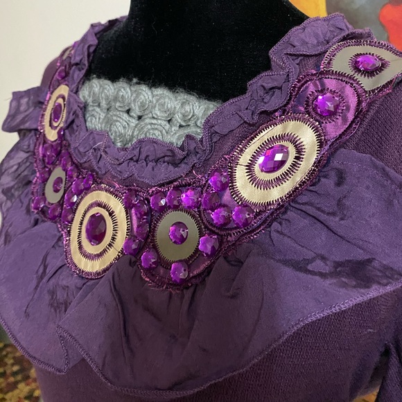 Bohemian Purple Embellished Short Casual Dress. - Picture 10 of 10